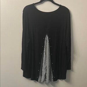 Chico's Black Pleated 3/4 Sleeve Blouse